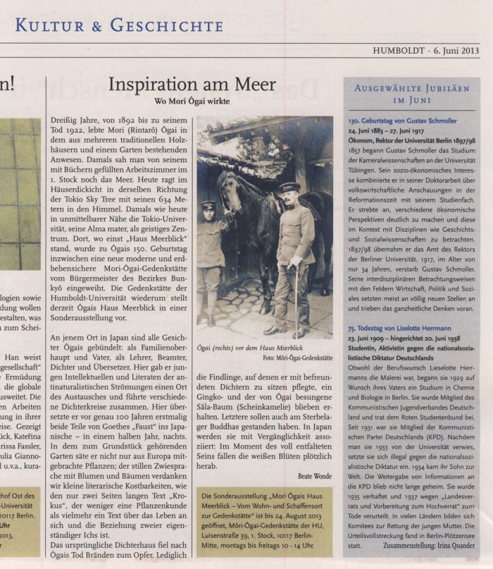 "Inspiration am Meer", in: Humboldt 06.06.2013, S.8